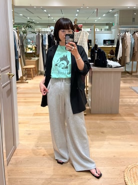 「LOUNGEDRESS（ラウンジドレス）のドロストスウェットパンツ（スウェットパンツ、グレー系）」を使った、na_miiさん（レディース・156cm）の夏コーディネート