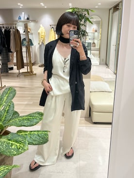 「LOUNGEDRESS（ラウンジドレス）のサテンワイドイージーパンツ（その他パンツ、ホワイト系）」を使った、na_miiさん（レディース・156cm）の夏コーディネート