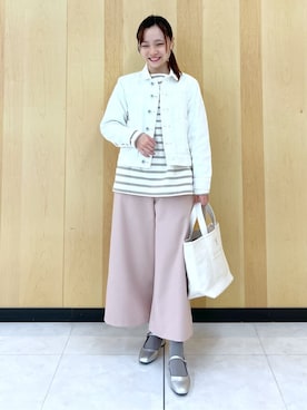 「アイテム（デニムジャケット、ホワイト系）」を使った、ayayan0702さん（レディース・156cm）の春コーディネート