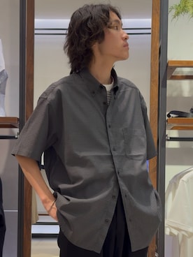 「NOLLEY’S（ノーリーズ）のDotAir ドットエアー半袖B.D. ボタンダウンシャツ 通気性/UVカット 26SS（シャツ/ブラウス、グレー系）」を使った、noloochiさん（メンズ・170cm）の夏コーディネート