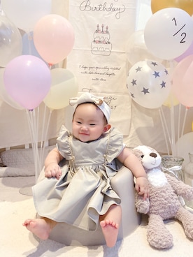 「エプロンワンピース」｜「アイテム（オールインワン・サロペット）」を使った、mizukiさん（キッズ・110cm）の夏コーディネート
