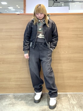 「アイテム（MA-1）」を使った、あまねさん（レディース・160cm）の冬コーディネート