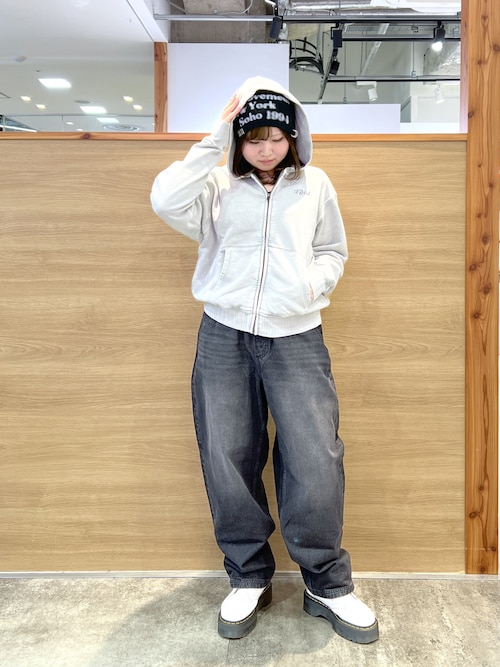 BLEACHED LOGO PATCH ZIP UP SWEAT HOODIE（パーカー）｜X-girl