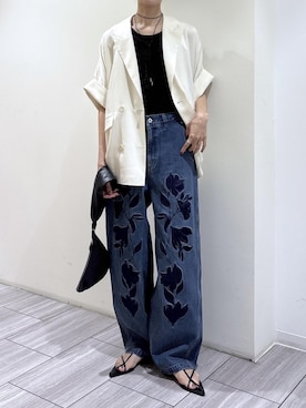 「ADAM ET ROPE'（アダムエロペ）のバックストラップフラットサンダル（サンダル、ブラック系）」を使った、makiさん（レディース・170cm）の春コーディネート