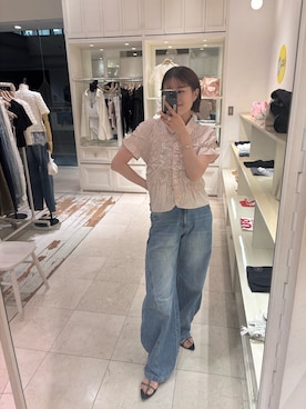 「mystic（ミスティック）の《＠___s_m17 セレクト/IVO》【WEB限定NVY/新色PNK】 シャーリングシェイプシャツ（シャツ/ブラウス）」を使った、hiyori_mugishimaさん（レディース・166cm）の夏コーディネート