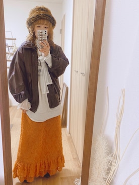「ボウタイブラウス」｜「アイテム（ブルゾン）」を使った、𝙱 𝙸 𝚆 𝙰      さん（レディース・158cm）の冬コーディネート
