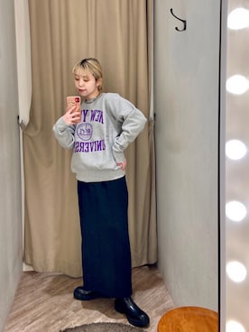 「スエット」｜「アイテム（その他シューズ）」を使った、chisatotakemotoさん（レディース・153cm）の冬コーディネート