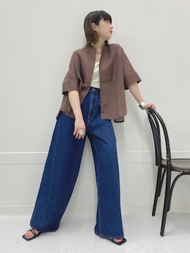 「KBF（ケイビーエフ）のブザムストライプBIGシャツ（シャツ/ブラウス）」を使った、たなりさん（レディース・164cm）の春コーディネート