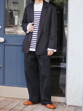 「バスクシャツ」｜「アイテム（その他）」を使った、Kazuhiro Hamadaさん（メンズ・175cm）の冬コーディネート