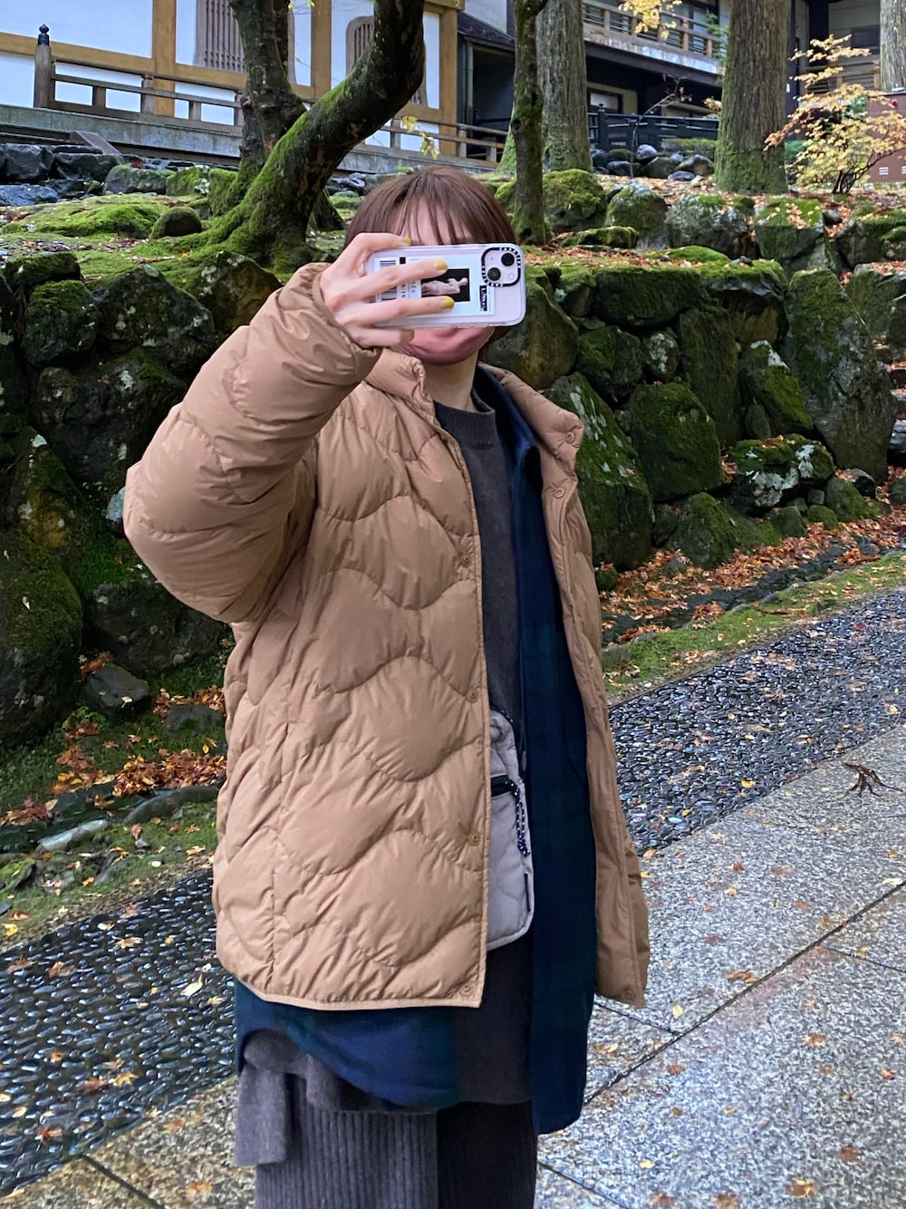 &Love フリル ダウンコート リボン 女優襟 ベルト ブラウン Lサイズの