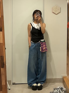 「GAP（ギャップ）のアイテム（パンツ）」を使った、高橋愛さん（レディース・154cm）の夏コーディネート