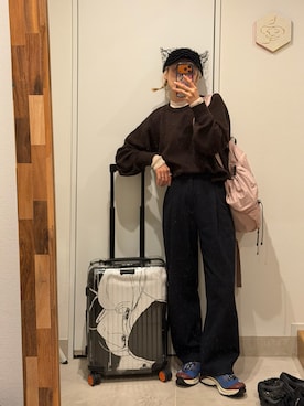 「アイテム（バックパック/リュック）」を使った、高橋愛さん（レディース・154cm）の秋コーディネート