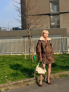 「DIESEL（ディーゼル）のアイテム（ジャケット/アウター）」を使った、高橋愛さん（レディース・154cm）の冬コーディネート