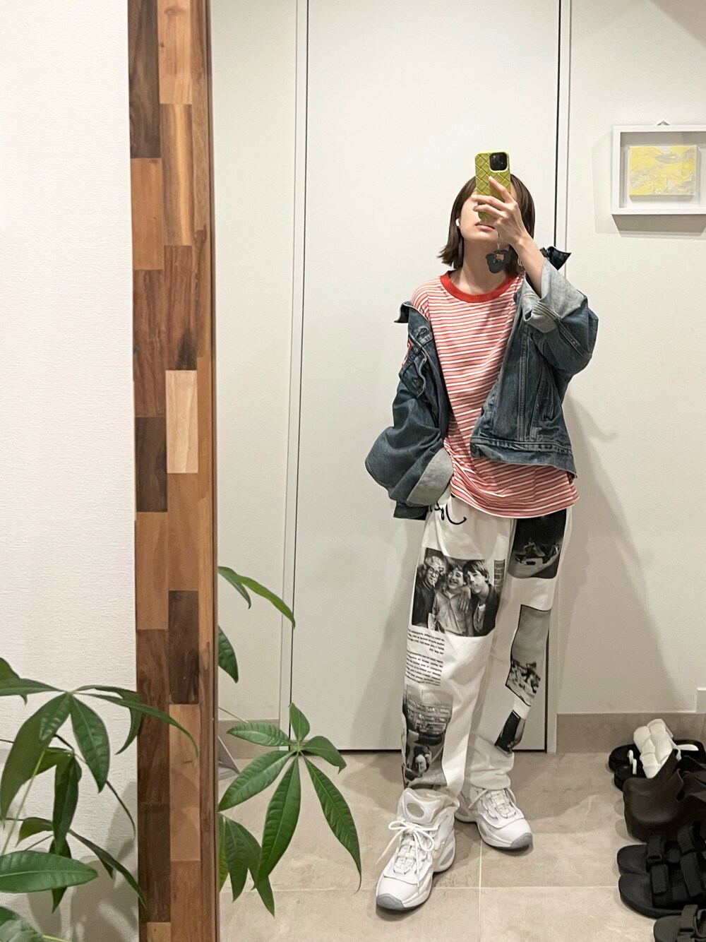 「UNIQLO、ユニクロマルニ、MARNI、マルニ、ユニクロ、メンズＴシャツ、高橋愛、154cm、holiday、ボーダー、Maison Margiela、reebok」｜「UNIQLOのアイテム（Tシャツ/カットソー、レッド系）」を使った、高橋愛さん（レディース・154cm）の夏コーディネートの1枚目の写真