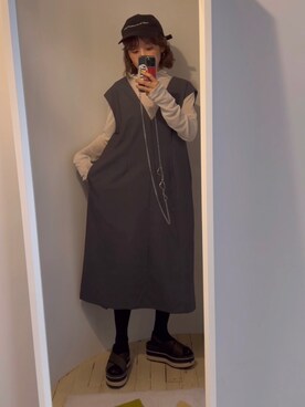 「高橋愛」｜「アイテム（ワンピース）」を使った、高橋愛さん（レディース・154cm）の冬コーディネート