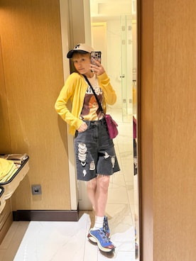 「アイテム（カーディガン/ボレロ）」を使った、高橋愛さん（レディース・154cm）の夏コーディネート