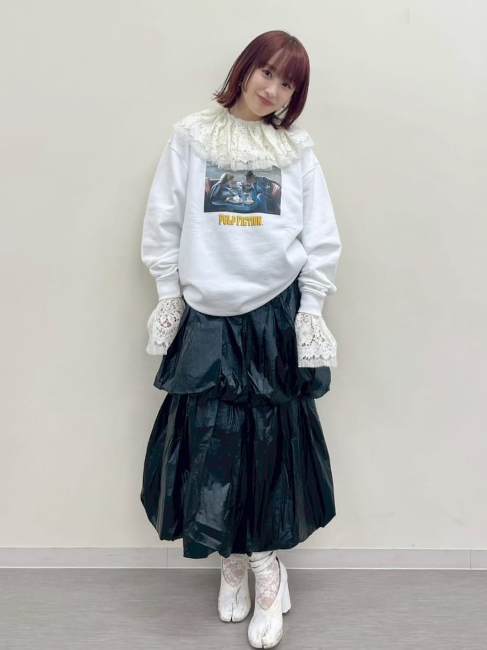 「春めき満開コーデ、スウエット、高橋愛、154cm、パルプフィクション、Green Parks、maisonspecial、Maison Margiela、レース、HAENGNAE」｜「Green Parks topicのアイテム（スウェット、ホワイト系）」を使った、高橋愛さん（レディース・154cm）の春コーディネートの1枚目の写真