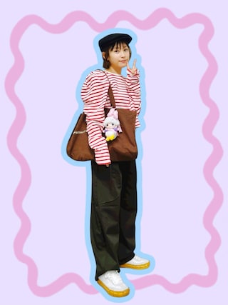 「agnes b.(アニエスベー)のウール ハンチング "Yann"(ハンチング/ベレー帽)」を使った、高橋愛さん(レディース・154cm)の秋コーディネート