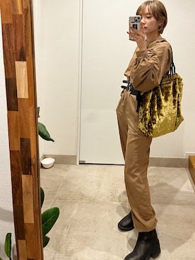 「154cm」｜「アイテム（オールインワン・サロペット）」を使った、高橋愛さん（レディース・154cm）の冬コーディネート