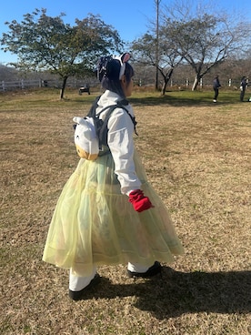 「アイテム（つなぎ/オールインワン）」を使った、高橋愛さん（レディース・154cm）の冬コーディネート