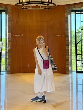 「お団子ヘアー」｜高橋愛さん（レディース・154cm）の夏コーディネート