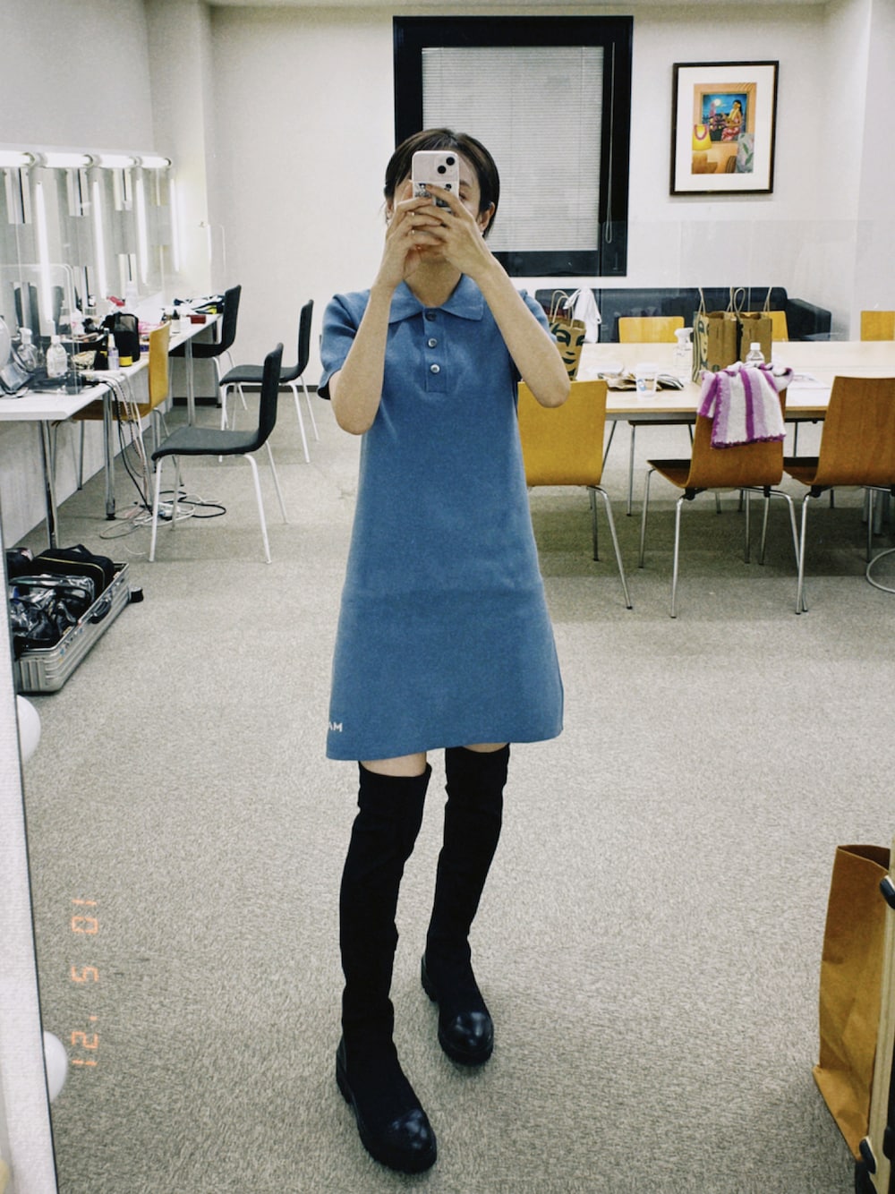 「ZARA、ニーハイブーツ、MARC JACOBS、ミニワンピ、高橋愛、オトナガーリー、ポロシャツワンピース、秋コーデ、マークジェイコブス、154cm、だから秋服が好き」｜「MARC JACOBSのアイテム（ワンピース/ドレス、ブルー系）」を使った、高橋愛さん（レディース・154cm）の秋コーディネートの1枚目の写真