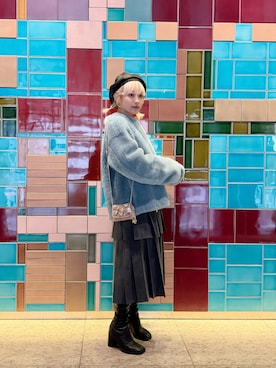 「アイテム（帽子）」を使った、高橋愛さん（レディース・154cm）の冬コーディネート