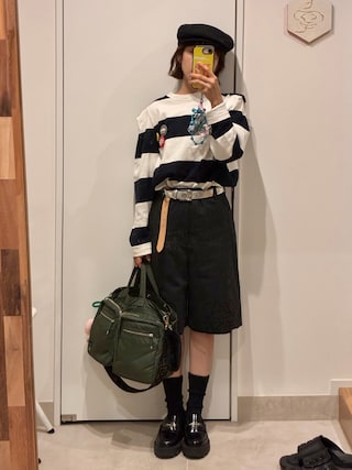 「agnes b.（アニエスベー）のウール ハンチング "Yann"（ハンチング/ベレー帽）」を使った、高橋愛さん（レディース・154cm）の夏コーディネート