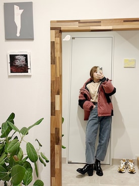 「高橋愛」｜「アイテム（スウェット）」を使った、高橋愛さん（レディース・154cm）の冬コーディネート