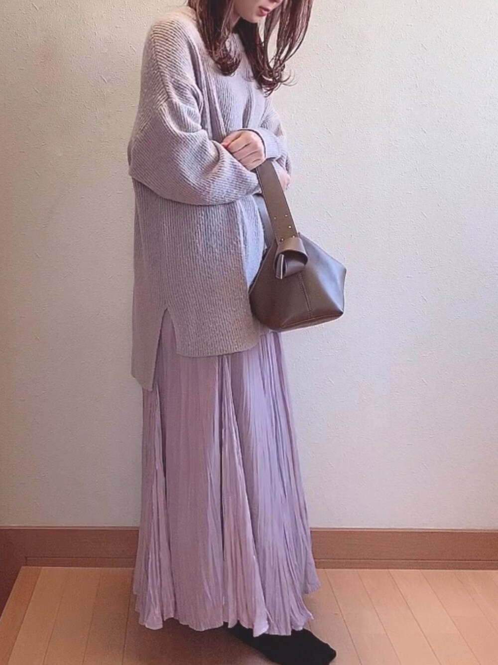 「大人カジュアル、おしゃれさんと繋がりたい、今日のコーデ、着回しコーデ、大人コーデ、低身長コーデ、ゆるふわ、パープル、stylemixer、春コーデ、COCO DEAL、女子会」｜「COCO DEALのアイテム（ニット/セーター、ピンク系）」を使った、m✳︎さん（レディース・155cm）の冬コーディネートの1枚目の写真
