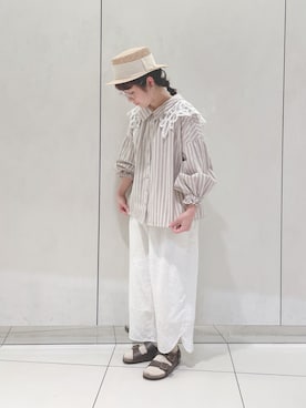 「Samansa Mos2（サマンサ モスモス）のギャザーはおりブラウス（シャツ/ブラウス、ベージュ系）」を使った、mizukiさん（レディース・155cm）の春コーディネート