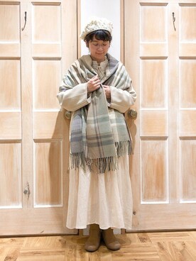 「Samansa Mos2（サマンサ モスモス）の胸元キルトワンピース（ワンピース、ホワイト系）」を使った、mizukiさん（レディース・155cm）の秋コーディネート