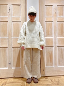 「Samansa Mos2（サマンサ モスモス）のアルパカ混ケーブル柄ニット（ニット/セーター、ホワイト系）」を使った、mizukiさん（レディース・155cm）の冬コーディネート