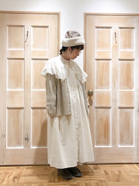 「Samansa Mos2（サマンサ モスモス）のメルトンボアコンビワッチ（キャップ、ベージュ系）」を使った、mizukiさん（レディース・155cm）の秋コーディネート