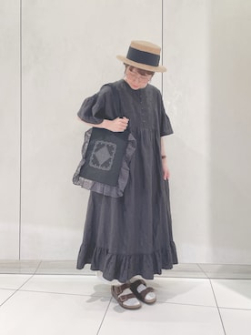 「Samansa Mos2（サマンサ モスモス）のフリルレース刺繍トートバッグ（トートバッグ、ブラック系）」を使った、mizukiさん（レディース・155cm）の春コーディネート