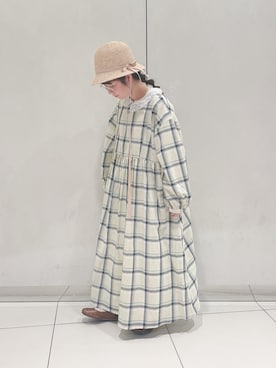 「Samansa Mos2（サマンサ モスモス）のリボンテープ付ブレードハット（ハット、ベージュ系）」を使った、mizukiさん（レディース・155cm）の春コーディネート