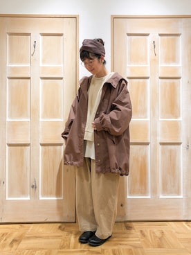 「Samansa Mos2（サマンサ モスモス）のミドル丈マウンテンパーカー（マウンテンパーカー、ブラウン系）」を使った、mizukiさん（レディース・155cm）の秋コーディネート