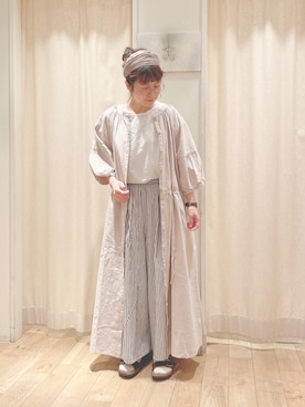「Samansa Mos2（サマンサ モスモス）のコットンリネンハカマパンツ（その他パンツ、ブラウン系）」を使った、mizukiさん（レディース・155cm）の春コーディネート