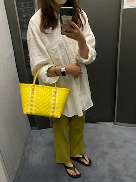 「LAKOLE（ラコレ）のアイテム（かごバッグ）」を使った、h’’さん（レディース・159cm）の夏コーディネート