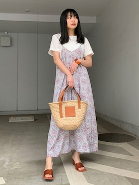 「CORNERS by KR（コーナーズバイケーアール）のCORNERS by KR　バスケットかごバッグ（かごバッグ）」を使った、ななさん（レディース・163cm）の春コーディネート