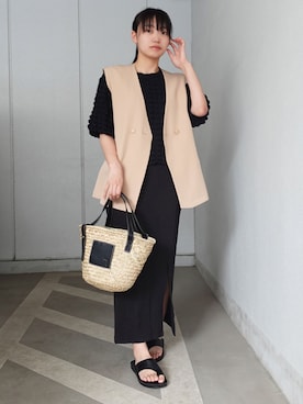 「CORNERS by KR（コーナーズバイケーアール）のCORNERS by KR　バスケットかごバッグ（かごバッグ）」を使った、ななさん（レディース・163cm）の夏コーディネート