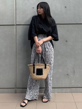 「CORNERS by KR（コーナーズバイケーアール）のCORNERS by KR　バスケットかごバッグ（かごバッグ）」を使った、ななさん（レディース・163cm）の夏コーディネート