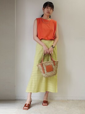 「CORNERS by KR（コーナーズバイケーアール）のCORNERS by KR　バスケットかごバッグ（かごバッグ）」を使った、ななさん（レディース・163cm）の夏コーディネート