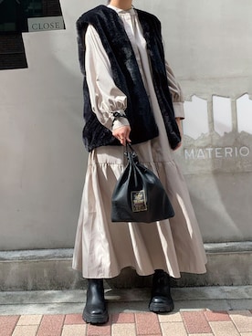 「ファーベスト」｜「アイテム（シャツワンピース）」を使った、ななさん（レディース・163cm）の秋コーディネート