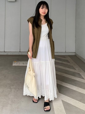 「CORNERS（コーナーズ）のアイテム（タンクトップ）」を使った、ななさん（レディース・163cm）の夏コーディネート