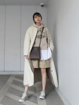 ななさんの「CONVERSE コンバース CVS AS COLORS HI キャンバスオールスターカラーズハイ 32664389 BEIGE」を使ったコーディネート