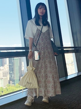 「巾着バッグ」｜「アイテム（デニムジャケット）」を使った、ななさん（レディース・163cm）の夏コーディネート