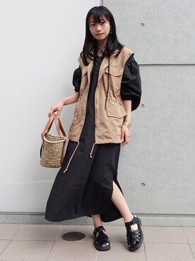 「CORNERS by KR（コーナーズバイケーアール）のCORNERS by KR　バスケットかごバッグ（かごバッグ）」を使った、ななさん（レディース・163cm）の夏コーディネート