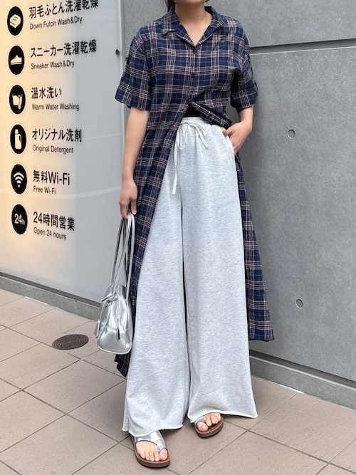 セール】チェックロングシャツワンピース（シャツワンピース