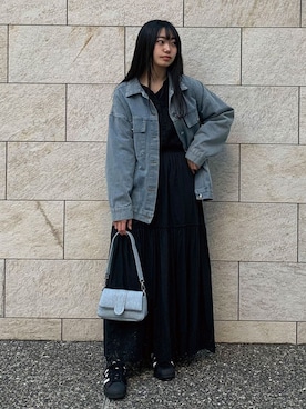 「corners」｜「アイテム（デニムジャケット）」を使った、ななさん（レディース・163cm）の冬コーディネート